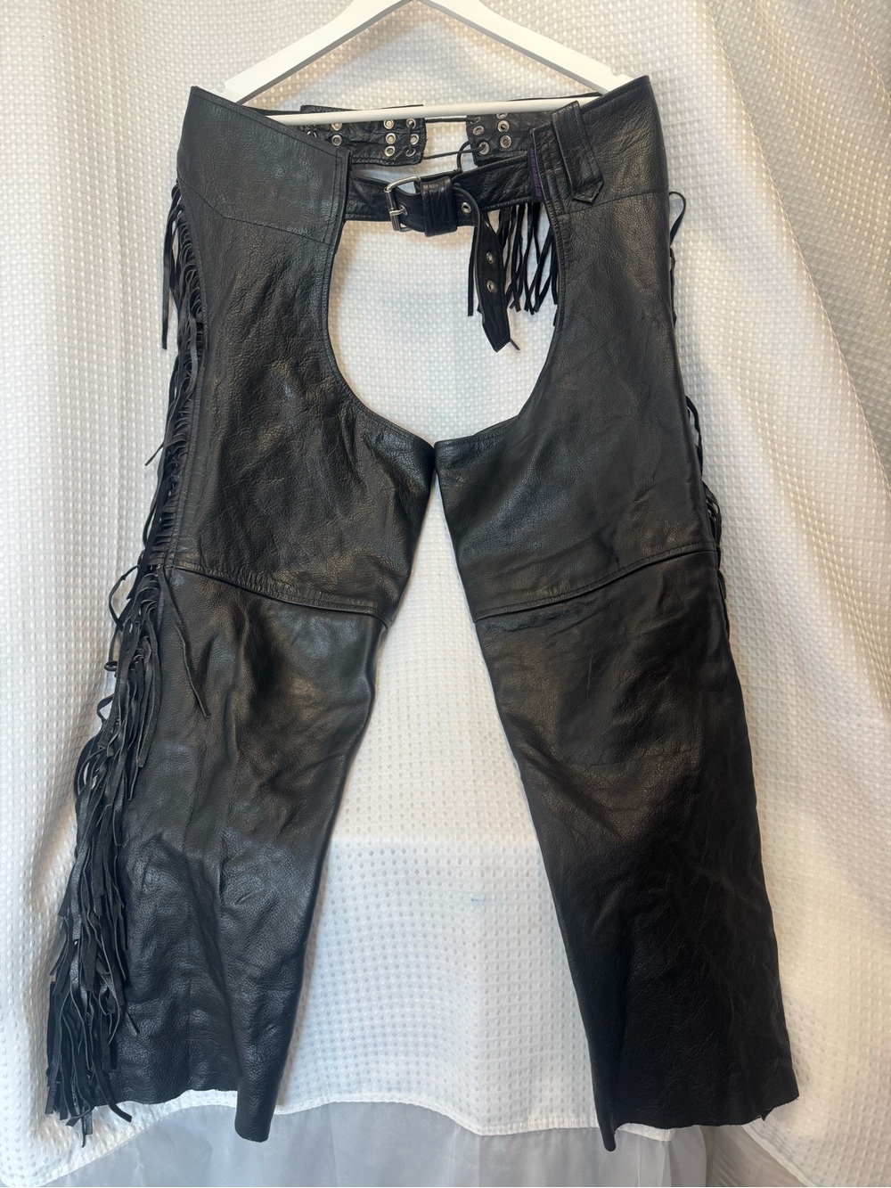 Black Leather Fringed Chaps with Belt